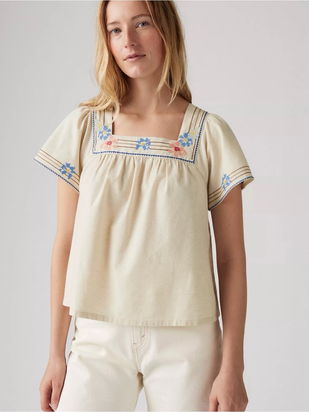 Levi's Ambre Cream Cotton Linen Babydoll Blouse